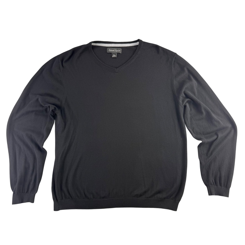 Kenneth Roberts Platinum Mens XL Black Silk Cotton V-Neck Long Sleeve Sweater